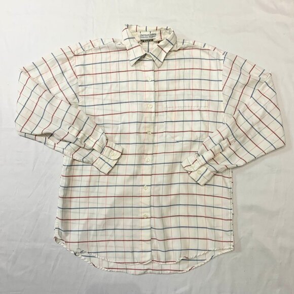 VTG 80s Tabi International White Striped Red Blue Button Down Long Sleeve Shirt - Picture 1 of 5
